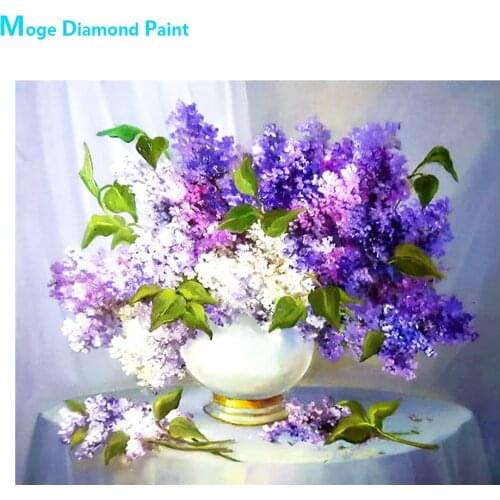 Violet Lavender Diamond Painting Round Full Drill Floral Vase New DIY Sticking Embroidery 5D Simple Home Decoration