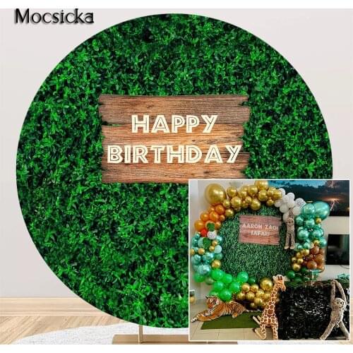 Round Jungle Green Grass Wild Birthday Backdrop Kids Baby Happy Birthday Safari Party Background Circle Cake Smash Props