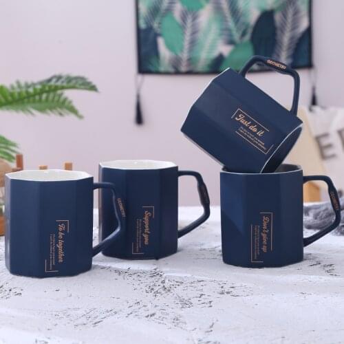Ceramic Cup Nordic Style Diamond Mug Creative English Water Cup Office Coffee Cup Business Gift 300ml