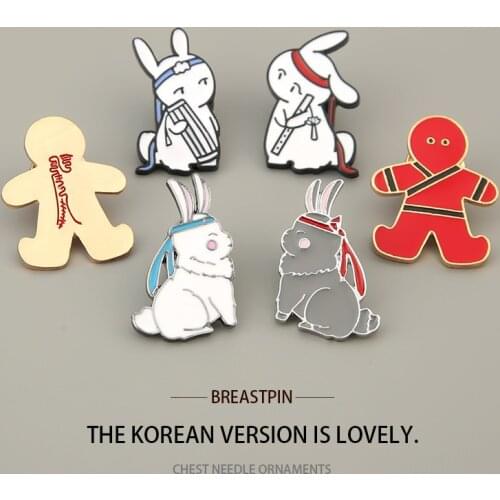 Modaozushi Lan Wangji Wei Wuxian Rabbit Cute Cartoon Brooch Chen Qingling Creative Painting Symbol Paper Man Couple Alloy Badge
