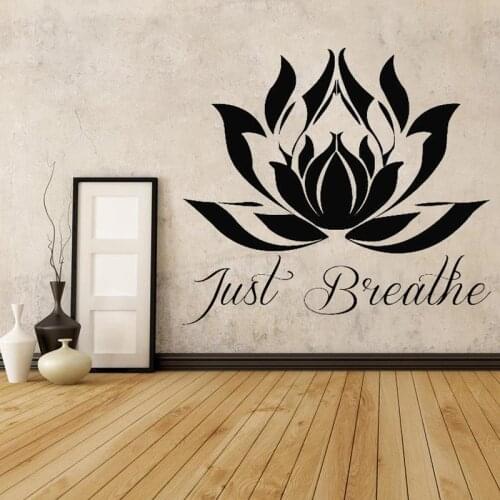 Mandala Flower Wall Decal Quotes Just Breathe Lotus Flower Wall Stickers Vinyl Buddha Meditation Yoga Studio Home Decor AD06