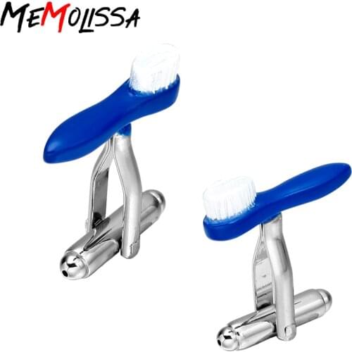 MeMolissa New Novelty Cufflinks Toothbrush Design Blue Color Gift For Dentist Men Cuff Links Wholesale&retail