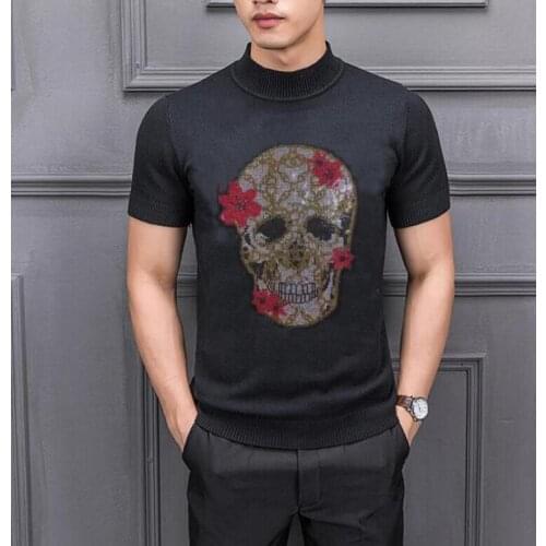 Rhinestones clothing Solid color Men‘s Skull sweater stretch Diamond stone pullovers fashion warm sweaters top plus size