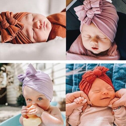 New Three Bow Baby Hat Cotton Baby Girls Beanie Turban Hat Toddler Photography Prop Newborn Bonnet Infant Warm Soft Headwrap