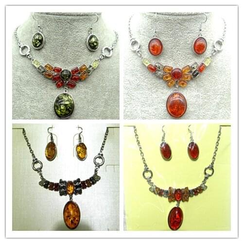 Wholesale Natural Precious Modernist Water drop TEARDROP GOLDEN HONEY PRESSED AMBERS Jewelry making earring necklace 1Suit Q9