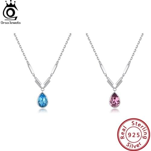 ORSA JEWELS 925 Sterling Silver 5A+Austria Crystal Pendants Necklace Fashion Women Pendant Engagement Fine Jewelry Gift SWN09