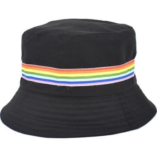 Fashion Rainbow Striped Panama Bucket Hats Reversible Unisex Cotton Fashion Bob Cap Women Hip Hop Gorro Men Summer Basin Caps