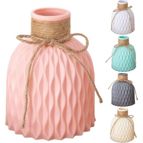 Nordic Style Plastic Faux Ceramics Striped Vase Desktop Decor for Home