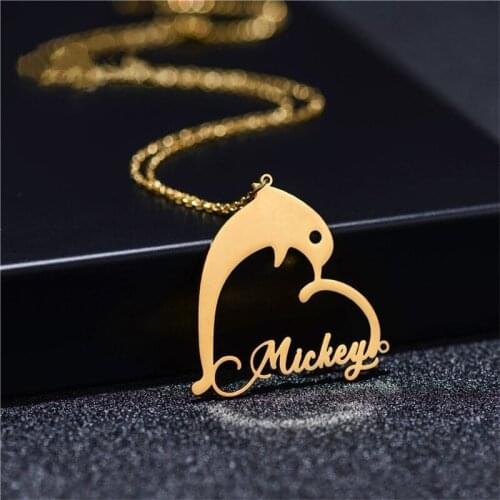 Custom Heart Necklace Stainless Steel Animal Charm Simple Wave Pendant Personalized Dolphin Necklace Perfect Gift for Mom