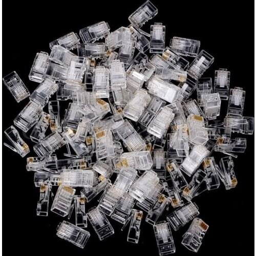 25/100Pcs Gold Plated RJ45 Net Network Cables Modular Plug Cat5 CAT5e Connector 8P8C Modular Rj45 Plug Terminals Drop Shipping
