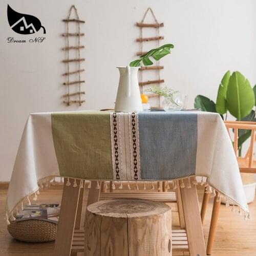 Dream NS Simple Tablecloth Cotten Linen Canvas Decorative Rectangle Tablecloth Dining Table Cover For Fashion Plaid Tablecloth