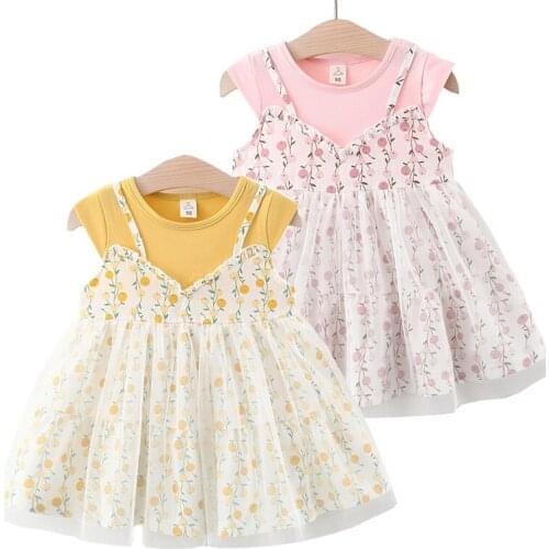 Mesh Ins Popular Floral Toddler Girls Dress Summer Quality Baby Outfit Beautiful Princess Kids Clothes