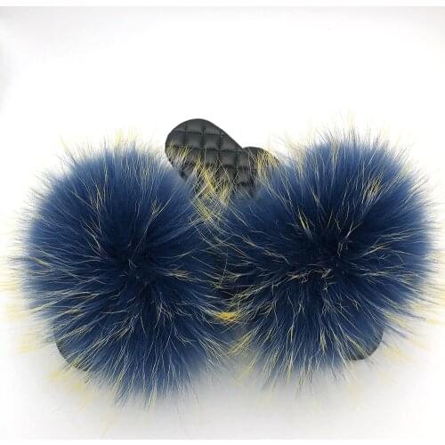 Hot Slippers Summer Fox Fur Black Female Indoor Casual Real Fur Raccon Slides Flip Flops Women Fluffy Sandals 2021 New Fashion