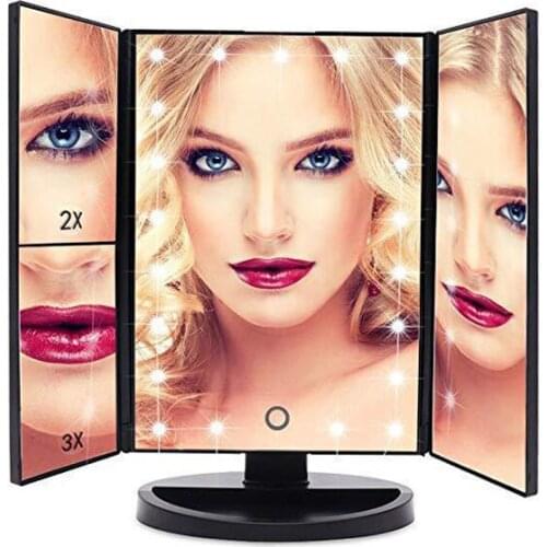 Foldable LED Cosmetic Mirror 22 Bead Light 1X/2X/3X/10X Magnifying Make up Touch Screen Mirror USB Rechargeable Or Battery Power