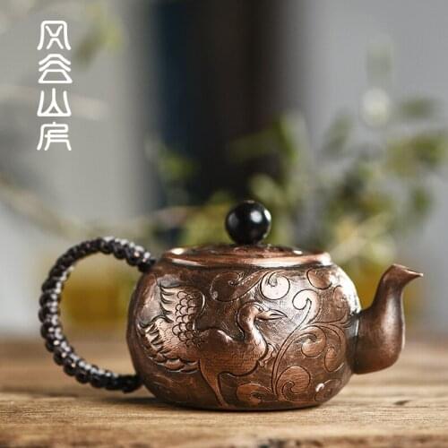 Japanese hand-made pure copper teapot retro Mini teapot domestic teapot side handle kungfu tea set