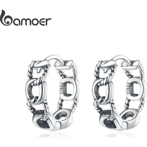 Bamoer Authentic 925 Sterling Silver Simple Chain CZ Stud Earrings for Women Plated platinum Silver Jewelry SCE960