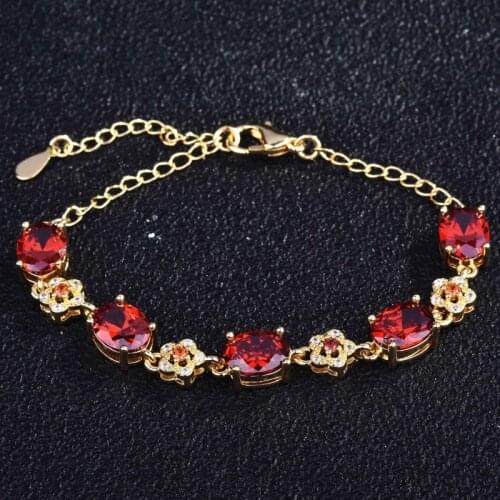 Charm Flower Bracelet Inlay Oval Red Zircon 16+3cm Chain Fashion Gold Jewelry For Women Wedding Engagement Christmas Gifts
