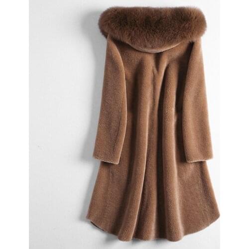 Coat Women Sheep 2020 Shearing Wool Autumn Winter Jacket Woman Real Fox Fur Collar Manteau Femme Hiver KJ1072