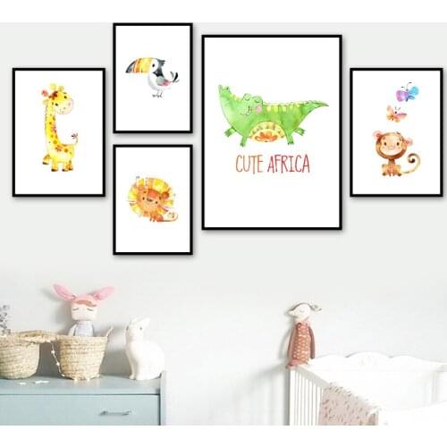 Giraffe Lion Monkey Parrot Animals Nordic Posters And Prints Wall Art Canvas Painting Nursery Wall Pictures Baby Kids Room Decor