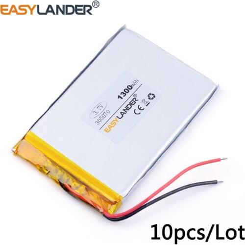 10pcs /Lot lithium Li ion polymer rechargeable battery rechargeable 305070 1300mAh For Mp3 MP4 mobile video game PAD E-books