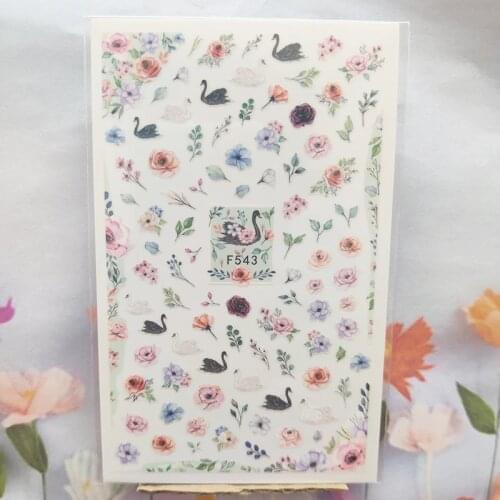 3D Nail Sticker Interesting Design Nail Foil Glue Sticker Stripe Rose Flower Bud Swan Stickers for Manicure Nail Art Decoration