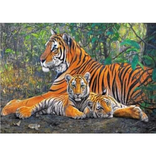 Tiger with Cub Diamond Painting Cross Stitch Full Square Round Embroidery Mosaic Pictures Of Rhinestones Animal Wall Art