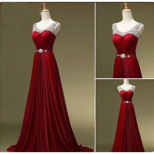 ANGELSBRIDEP Scoop Neck Evening Party Dresses Vestidos de festa Fashion Crystal Beaded Floor-Length Formal Prom Wedding Gowns