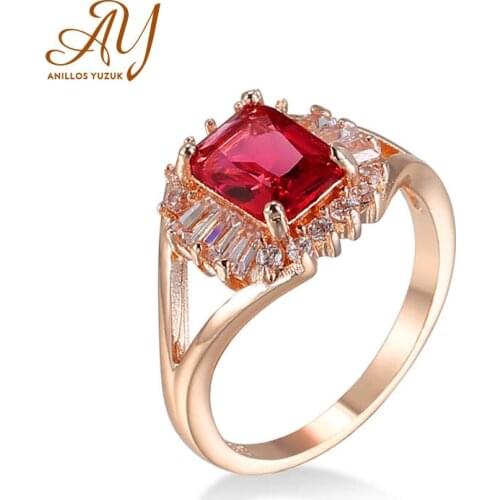 Anillos Yuzuk Red Ruby Square Gemstone 925 Sterling Silver Wedding Ring For Women Bridal Fine Jewelry Engagement Rose Gold Ring