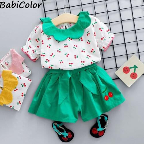 BibiCola Baby Girls Clothing Sets 2020 new summer Newborn Girl Clothes Flower Red T shirt + Blue Floral Shorts Children clothing