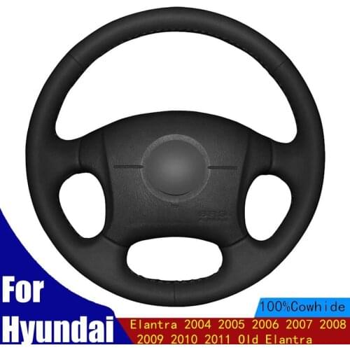 Car Steering Wheel Covers Black Genuine Leather For Hyundai Elantra 2004 2005 2006 2007 2008 2009 2010 2011 Old Elantra