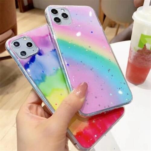 Rainbow Glitter Stars Phone Case For Huawei Honor 9A X10 9X 8X 10I 30S 8A VIEW 20 30 Y6P Y7 2019 Soft TPU Shell Cover