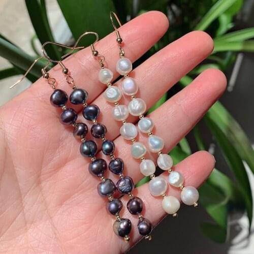 Elegant Natural Freshwater Pearl Earrings for Women Wedding Jewelry Black White Irregular Baroque Pearl Long Tassel Drop Earring