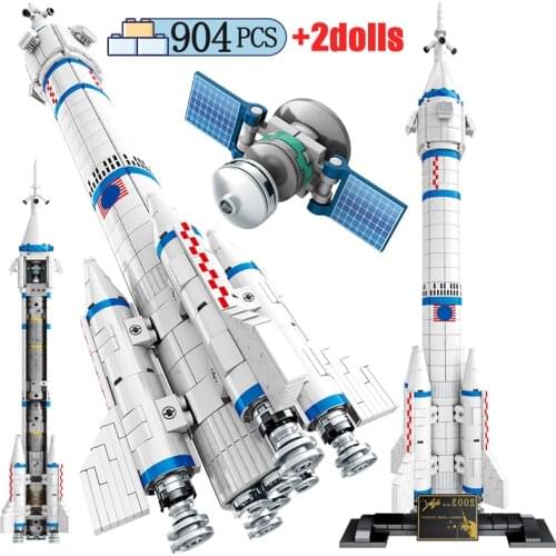 City Creator Artificial Satellite Launcher Space Cosmonaut Building Blocks Military Aviation Rocket Bricks Toys for Kids