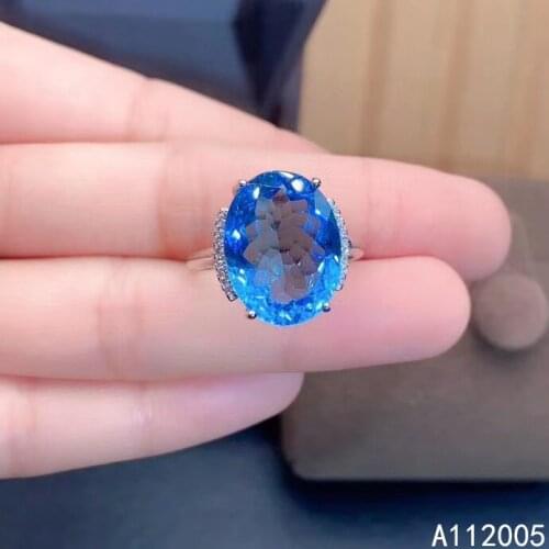 KJJEAXCMY fine jewelry 925 sterling silver inlaid natural blue topaz adjustable Female ring popular Support test hot selling