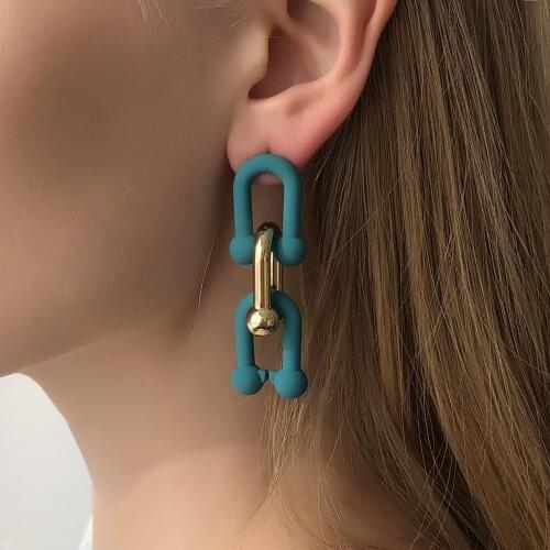 Classic 6 Kinds of Candy Color Acrylic Bamboo Chain Earrings Gold Plated Stainless Steel U Shape Drop Tassels Earrings For Women