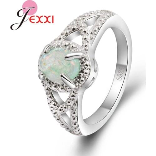Trendy Light Green Round Opal Rings For Women Female 925 Sterling Silver Jewelry Pretty Meaningful Gifts Romantic Chioces
