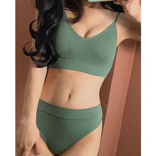 Women Sexy Crop Tops Bra Briefs Set Tube Top Seamless Sports Lingerie Thongs Panties Sleeveless Camis Bandeau Top Underwear