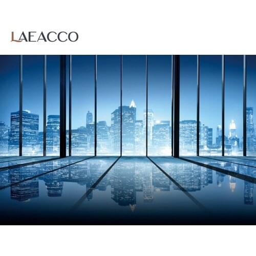 Laeacco Night City Modern Buildings Living Room Interior Decor Photocall Photography Backdrops Photo Backgrounds Photo Studio