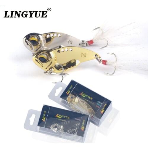 LINGYUE 1pcs VIB Metal Spoon Fishing Lures 5G 7G 10G 13G with Feather Treble Hook Bass Bait Artificial bait Retailed Box