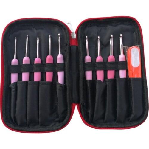 9Pcs Soft Handle Aluminum Crochet Hooks Set Sweater Sewing Needles Scissors Hand Sewing Knitting Tools Needles