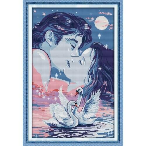"Swan lovers " cross stitch kit people 18ct 14ct 11ct count print canvas stitches embroidery DIY handmade needlework
