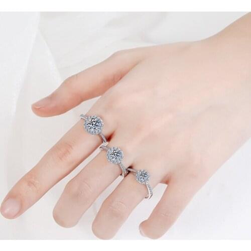 Silver 925 Original VVS1 Diamond Test Past 0.5 ct 1-2 Carat Brilliant Cut D Color Moissanite Engagement Rings Gemstone Jewelry