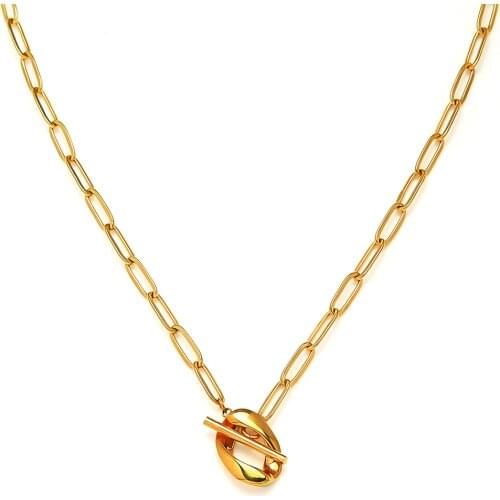 Stainless Steel Toggle Necklace For Women Gold Color Metal Geometric Toggle Clasp Chain Choker Collares Collier