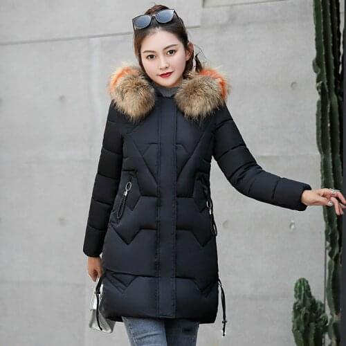 Winter Womens Jacket Down Cotton Padded Parka Big Fur Collar Thick Long Coat women Wadded Parkas Mujer 2020 KJ712