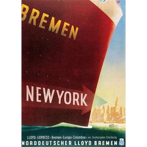 Sailing Voyage Ship New York to Germany Travel Ad Beauty View German Retro Vintage Poster Canvas Wall Art Home Posters Decor