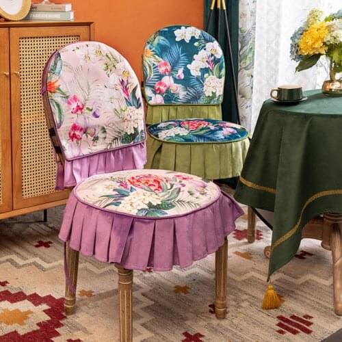 Printed Chair Cover European Luxury Ruffle Cushion Chair Back Cover Creative Retro Dining Chair Cover Party Bar Home Decoration