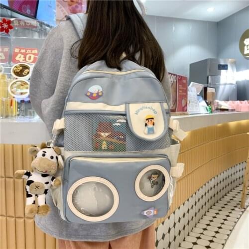 Preppy Style Backpack Girls Nylon Bag Multi Transparent&Mesh Pockets School Bags For Teenage Girls Backpacks Kawaii Backpack