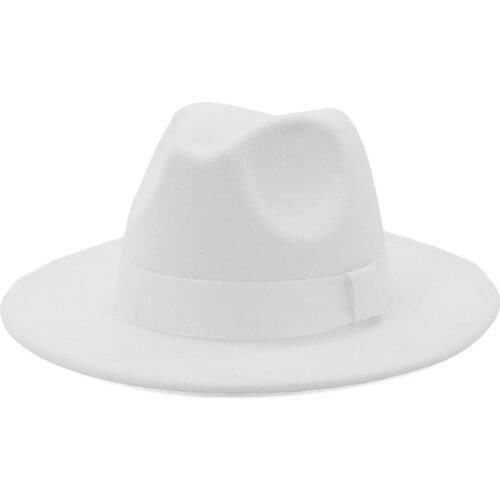 Winter Autumn Woolen Women Hat Classic Solid Color Felt Fedoras Hats Female Lady Wide Brim Flat Top Jazz Cap