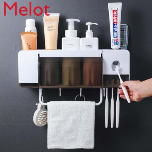 Bathroom Suction Wall Toothbrush Holder Wall-Mounted Washstand Toothbrush Case Toothbrush Cup Toothbrush Rack Set Storage Holder