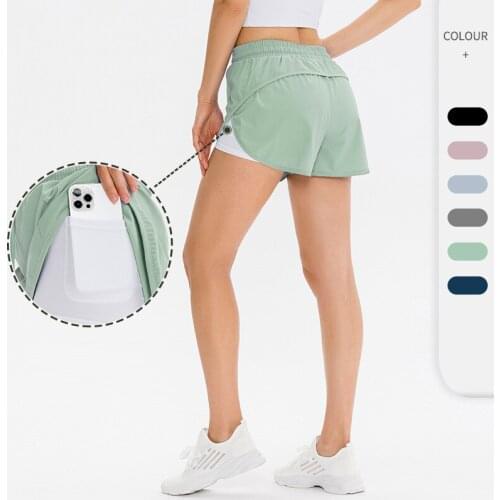 Women 2 In 1 Running Shorts Elastic Waist Pocket Tight Yoga Short Double Layer Sports Shorts Gym Fitness Shorts Sportswear